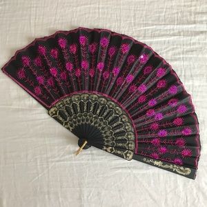 Fuchsia Sequined Hand Fan
